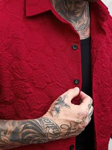 SLATEMANN Men's Solid Color Front Button Casual Short Sleeve Shirt, Summer - Red - View 5