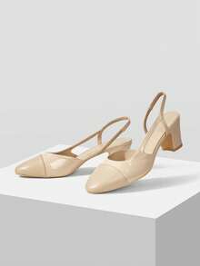MOTF NEW EUROPEAN AND AMERICAN FASHION SPLICING HIGH-HEELED ROUND TOE SLIP-ON WOMEN'S SHOES, COMFORTABLE, CASUAL, SIMPLE, SEXY AND ELEGANT HIGH HEELS - Light apricot - View 3