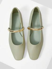 MOTF PREMIUM ELEGANT COMMUTING VERSATILE METAL RING WOMEN FLAT SHOES FOR CHRISTMAS - Pastel Green - View 1