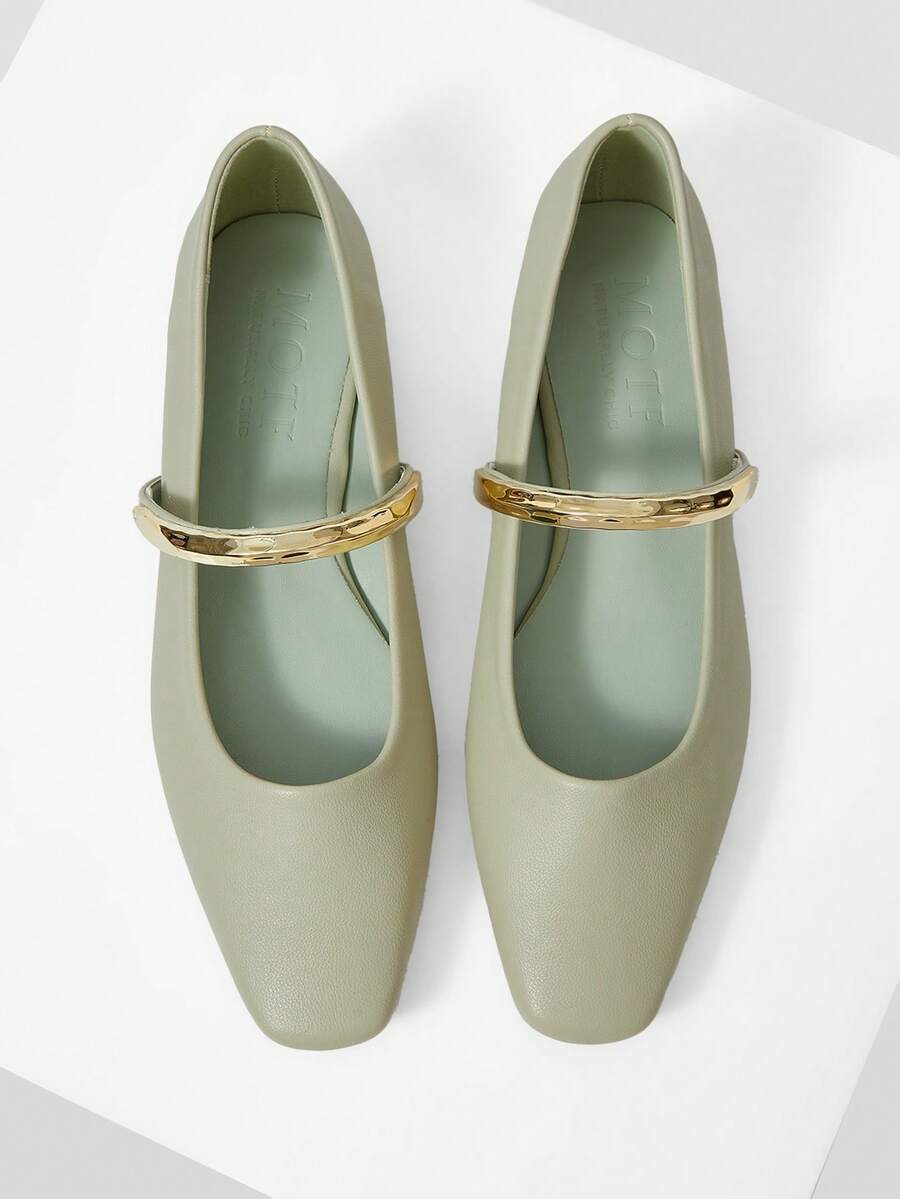 MOTF PREMIUM ELEGANT COMMUTING VERSATILE METAL RING WOMEN FLAT SHOES FOR CHRISTMAS - Pastel Green - View 1
