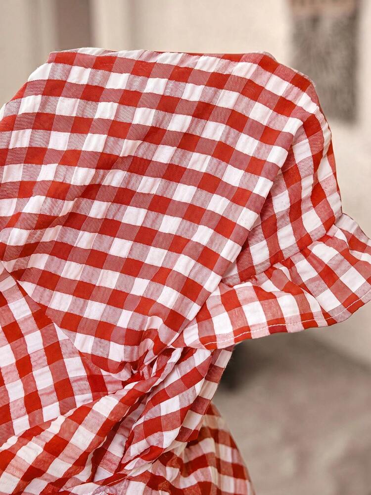 Plus Size Summer Casual Vacation Plaid Round Neck Short Sleeve Shirt