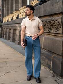 YOUESAWY YOUESAWY 男士拼接邊POLO衫 - 米色 - 查看 5