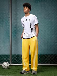 EVRINFINITE Pantalones largos casuales con cordón, estampado de rayas y parches con letras para hombre, para rave - Amarillo - Ver 3