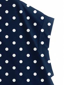 SHEIN Essnce Camiseta holgada de mujer de cuello redondo, sin espalda y bajo asimétrico, adecuada para el verano - Azul Marino - Ver 3
