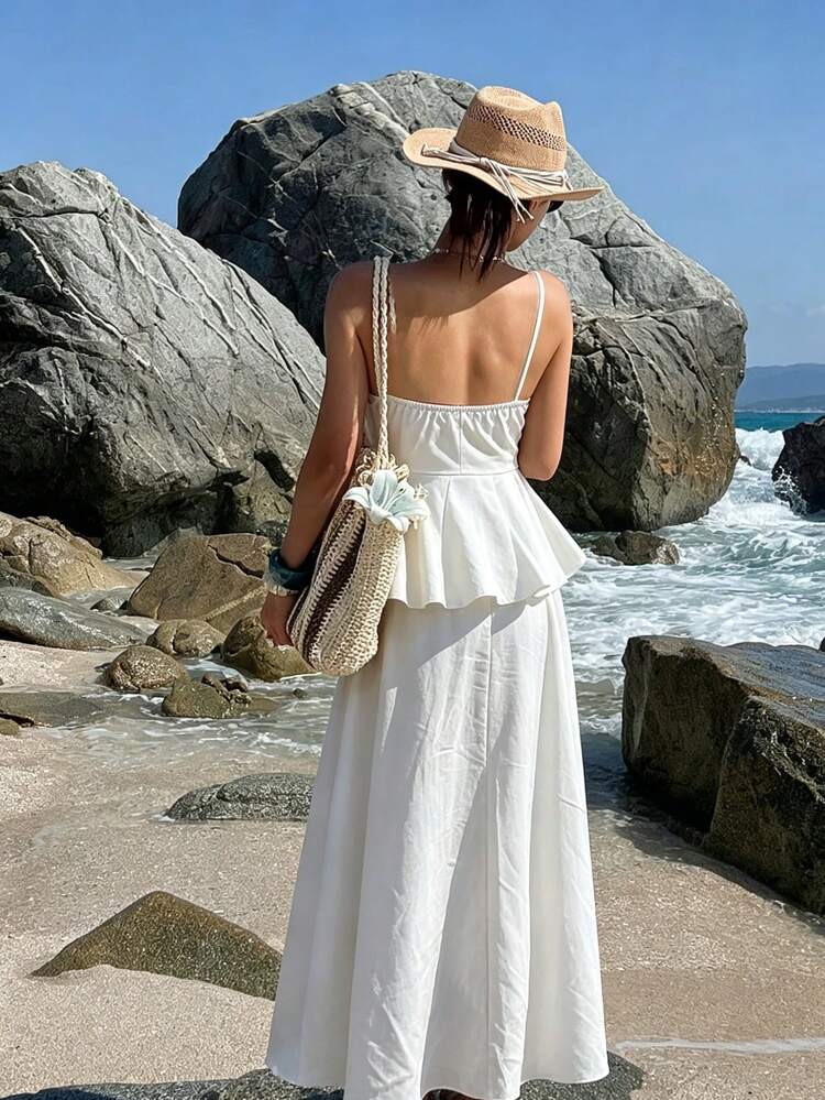 Women's Solid Color Backless Camisole Top And Mini Skirt 2 Pieces Set Lounge Sets For Women