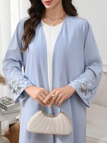 Yasmyna Women's Fashionable & Elegant Pearl Decorated Abaya - Baby Blue - View 3
