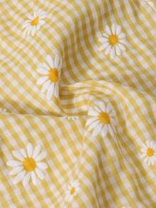 Sparklyn Tween Girl Plaid & Floral Print V-Neck Sleeveless Top And Pants 2-Piece Set - Yellow - View 3