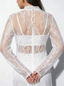 Maija Plus Size 2026 New Early Spring Suitable For 5-15°C, Layering, Modern Urban Style, Lace Fabric, Waist-Cinching Fitted Silhouette, Women's Long Dress, Elegant Versatile Daily Wear, Autumn/Winter New Year Party Dress - White - View 5