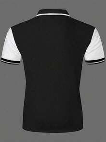Calvornis 男士對比色短袖半開襟休閒夏季日常正式 Polo 衫，儀式適用 - 彩色 - 查看 2