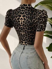 SHEIN SXY Body de mujer con estampado de leopardo y mangas de pétalo - Multicolor - Ver 7