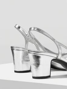 MOTF WOMEN SHOES NEW EUROPEAN AND AMERICAN STYLE SIDE AIR SPLICING ROUND TOE MEDIUM THICK HEEL SHOES, SILVER VERSATILE, COMFORTABLE, CASUAL, ELEGANT AND FASHIONABLE CLASSIC HIGH HEELS - Silver - View 5
