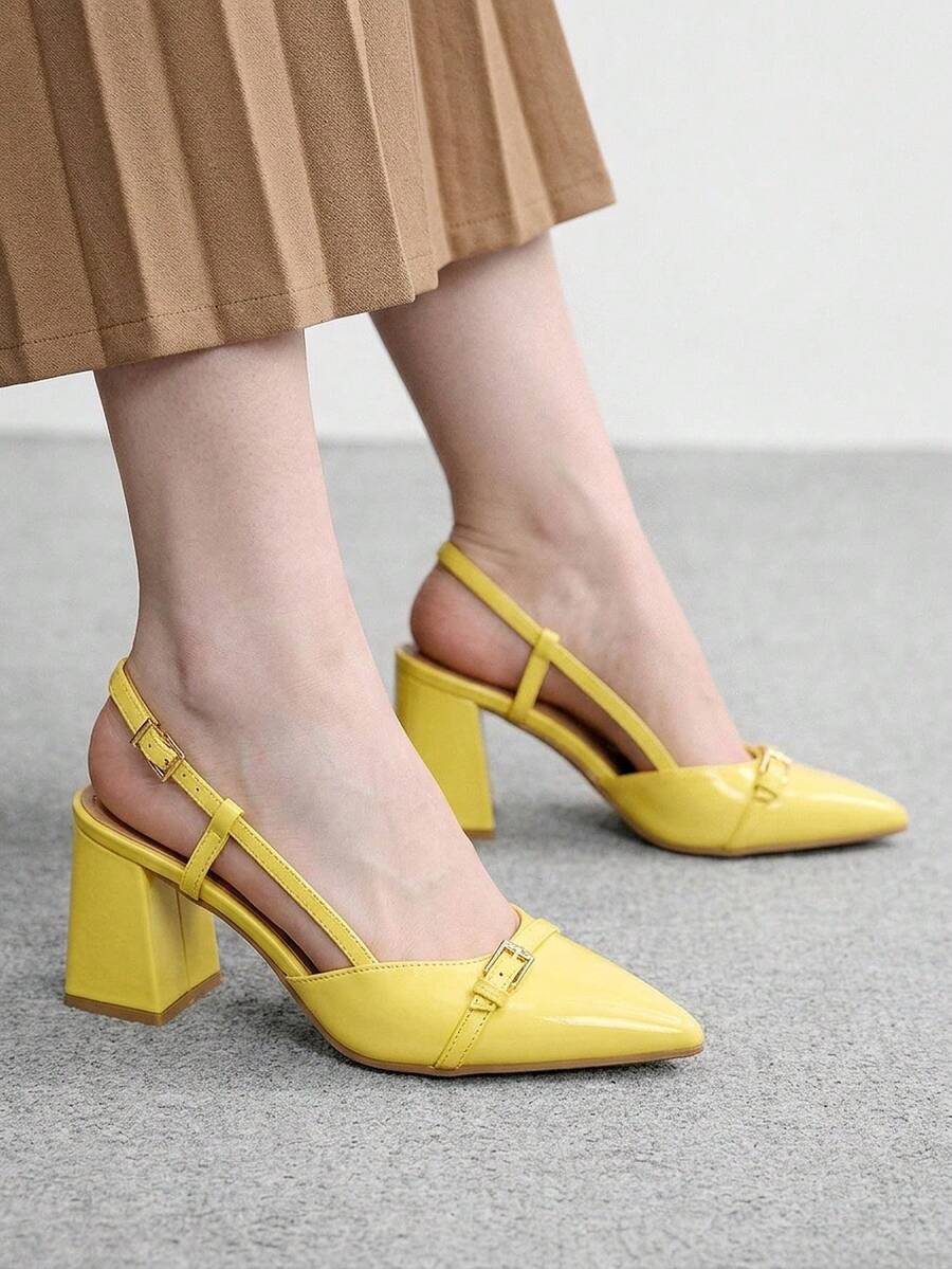 CUCCOO BIZCHIC Women's Classic Burgundy Pointed Toe Mid-Heel Slip-On Pumps, Versatile For Commute, Date, Party, Holiday, Wedding For Christmas Spring Shoes - Yellow - View 1