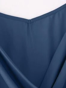 SHEIN Tall CURVE 加大码夏季优雅纯色侧系带吊带背心 - 藍色 - 查看 4