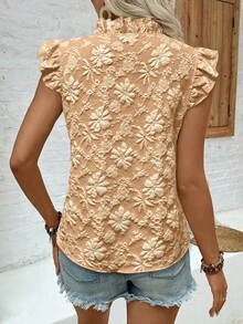 EMERY ROSE Lässige Urlaubs- und Alltagsbluse für Frauen mit Rüschenärmeln, Schleife und Blume Muster in Apricot - Orange - Übersicht 2