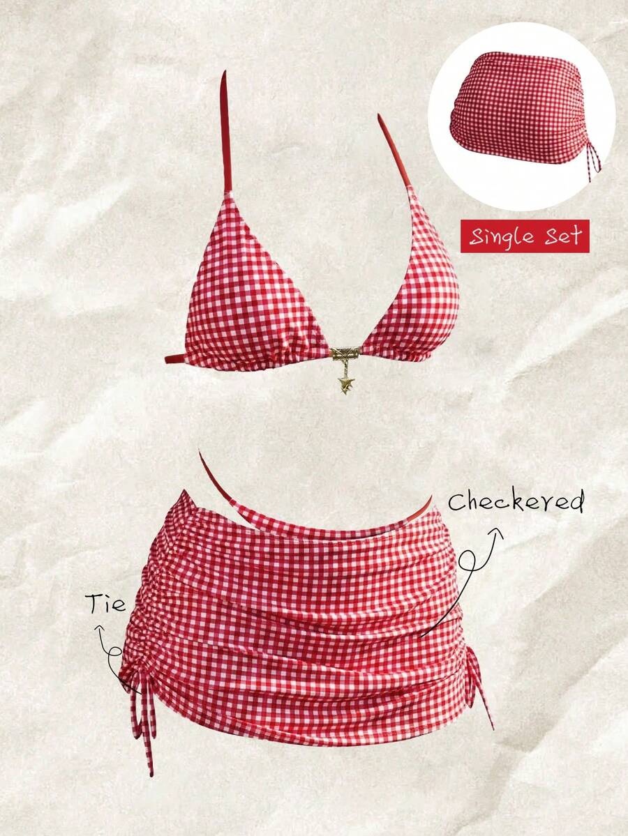 Elavelle Áo khoác ngoài bikini nữ in họa tiết ngẫu nhiên, có dây rút và xếp ly, thích hợp cho mùa xuân/hè. - Nhiều màu - Xem 1