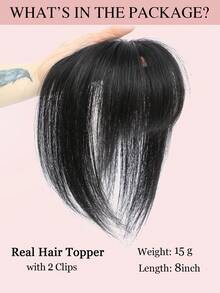 Hair Toppers For Women Real Human Hair, 2x2.5" Base Clip In Human Hair Topper With Bangs For 360° Cover 8 Inch Toppers For Thinning Hair To Add Volume - Natural Black - View 4