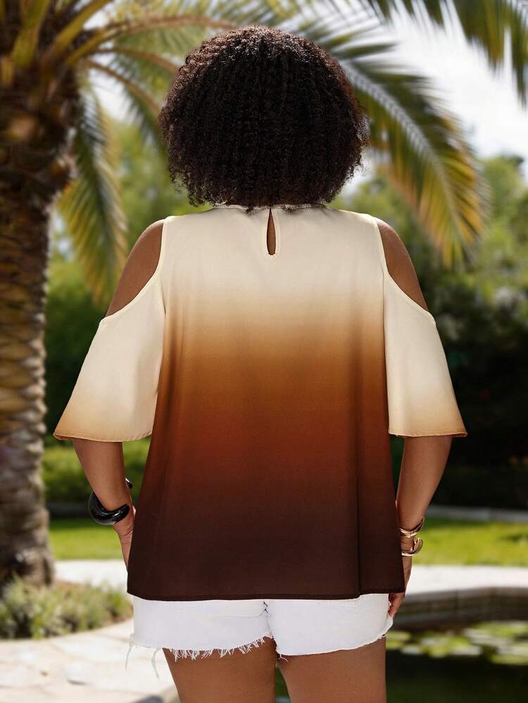 Plus Size Women Ombre Off-Shoulder Fashionable Blouse Summer Summer Outfits Spring Clothing Spring Outfit Festival Outfits For Women Beach Outfit For Women Vacation Outfits Women Holiday Outfits For Women Summer Holiday Outfits Country Concert Outfit Women's Country Clothing