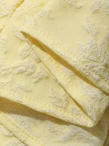 Áo vest nữ mùa hè thanh lịch, không tay, cổ vuông, dáng ôm eo, vạt xòe, chất liệu jacquard. - Màu vàng - Xem 3