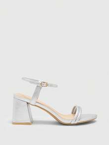 CUCCOO BIZCHIC Women's Shoes Square Heel Versatile Silver High Heel Sandals Summer - Silver - View 4