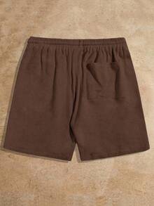 Manfinity VCAY HIMLAND Men's Linen Shorts, Coffee Brown Casual Summer Beach Shorts, Elastic Drawstring Waist Slant Pockets, Lightweight Breathable Relaxed Fit , Football - Brown - View 2