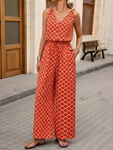 Brillora Mono informal de mujer con estampado total y cuello en V - Rojo - Ver 6