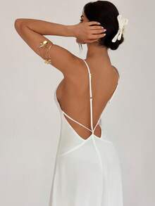 Firerie 女士新款性感优雅白色露背连衣裙，华丽沙滩裙，适合婚礼、派对、度假等多种场合，春夏款 - 白色 - 查看 5