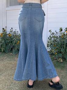 DAZY Women's Regular Waist Skirt, Elegant Casual Denim A-Line Skirt - Medium Wash - View 7