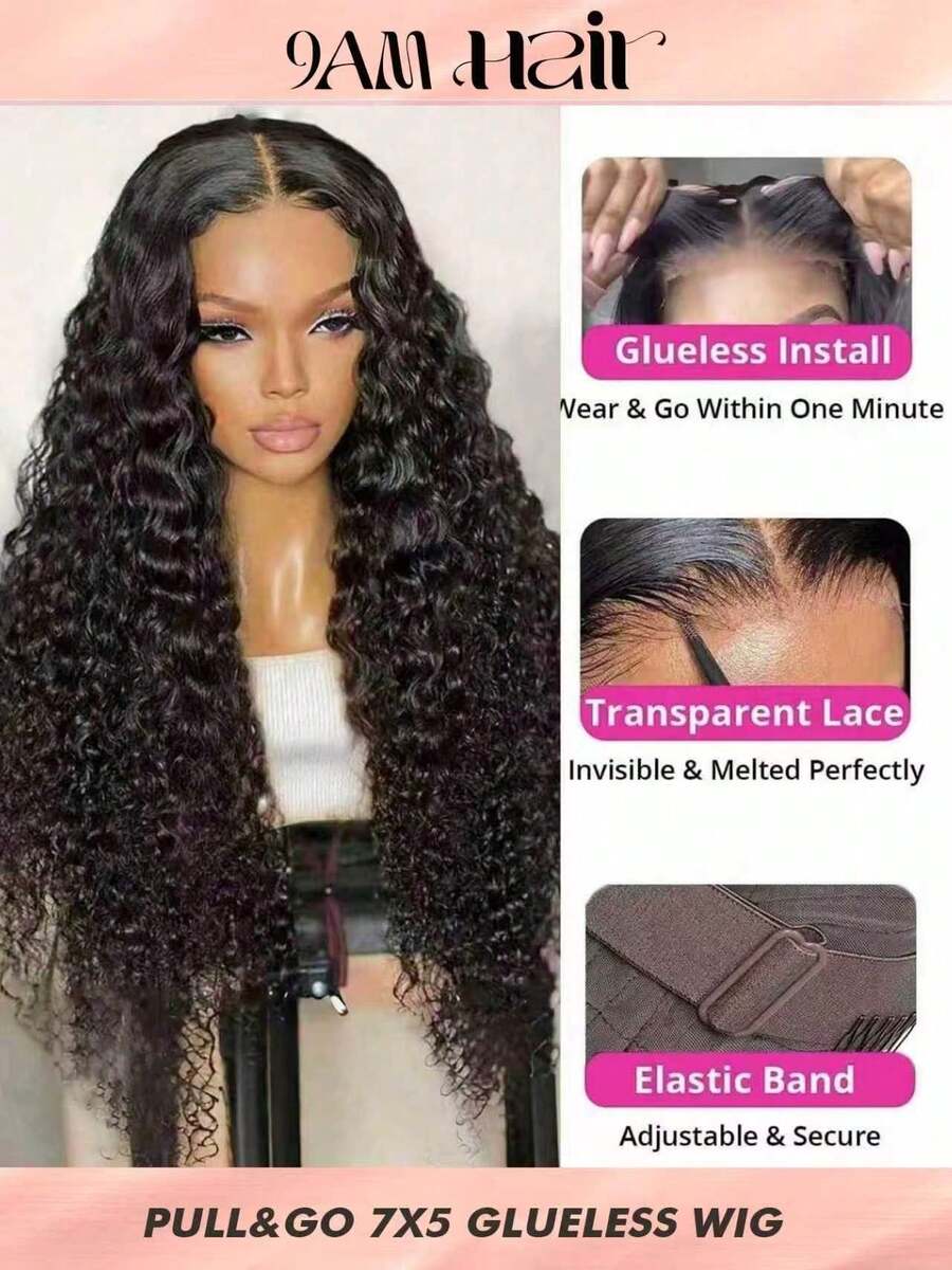 ALL READY WIG 7x5 Pull&Go Pre Plucked Pre-Cut Lace Melting Lace Glueless Deep Wave Closure Wig 100% Human Hair 9AM HAIR - SNatural - View 1