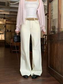 Quần jeans nữ kiểu Hàn Quốc ống loe dáng rộng, đa năng - trắng - Xem 7