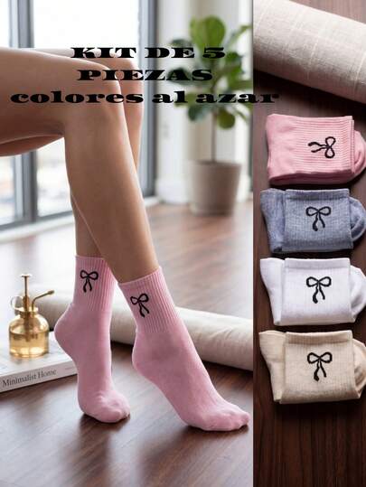 5 pares de calcetines casuales y deportivos para mujer, multicolor, hermosos colores lisos. Casuales y deportivos, tela de algodón, spandex y elastano, ajuste de tubo medio con resorte ligero, muy suaves, ligeras y cómodas, aptos para cualquier temporada del año. Te llegarán 5 pares de calcetines casuales en colores y estampados al azar.