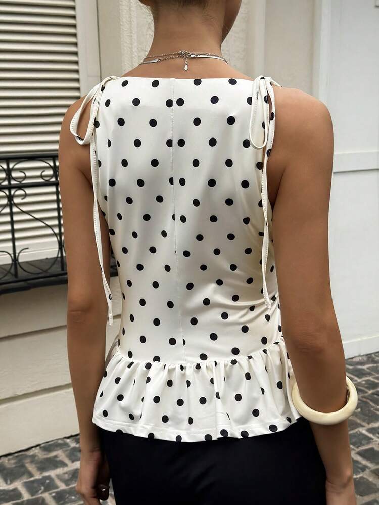Casual Elegant Polka Dot Sleeveless Blouse For Women, Spring & Summer