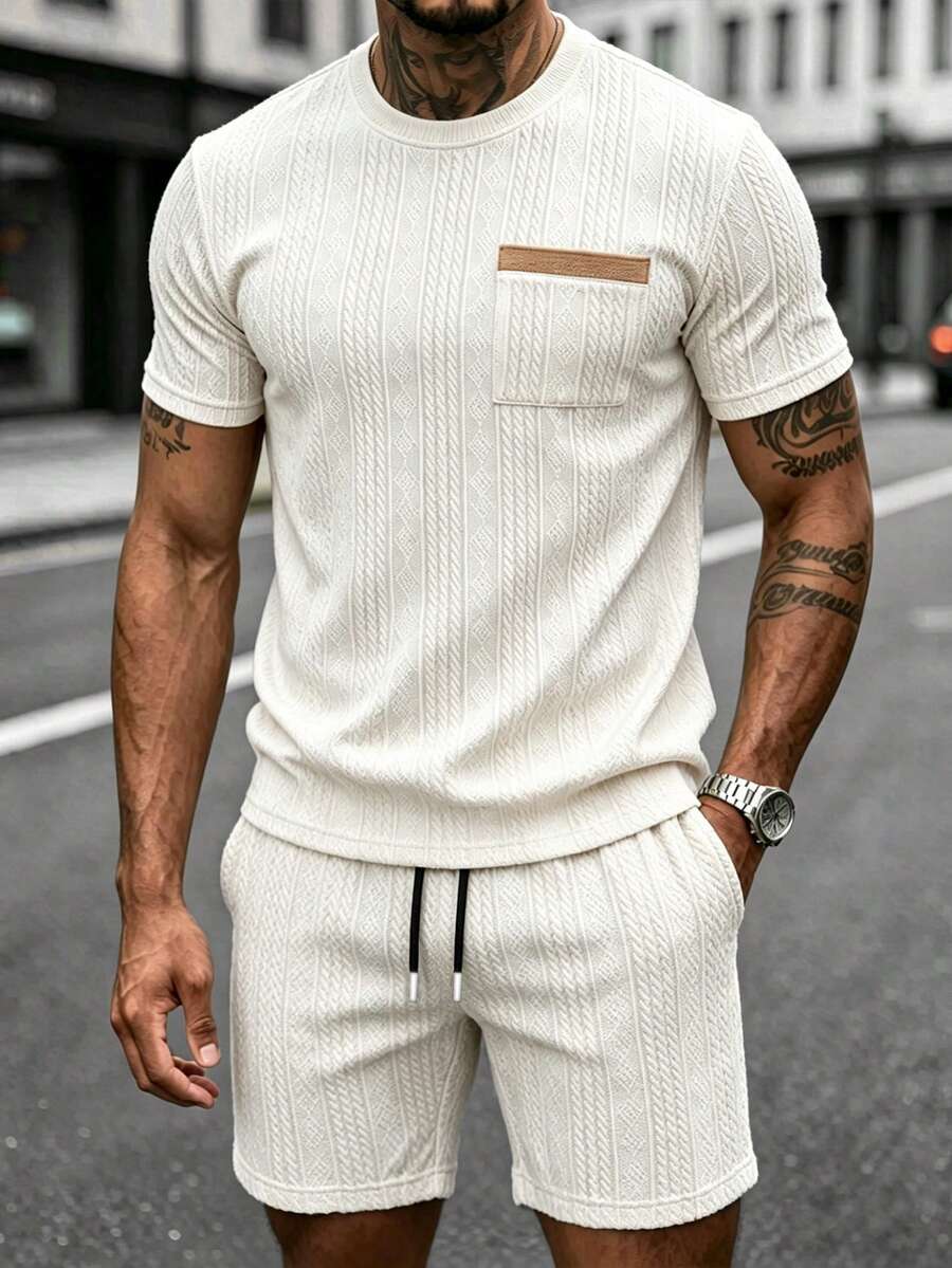 Manfinity CasualCool Ensemble de t-shirts texturés pour hommes avec design de poche, mode pour le port quotidien