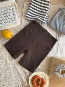 Dazy Kids Legging Minimalis Warna Polos untuk Anak Perempuan, Cocok untuk Pakaian Sehari-hari di Musim Panas - Rust Brown - View 5