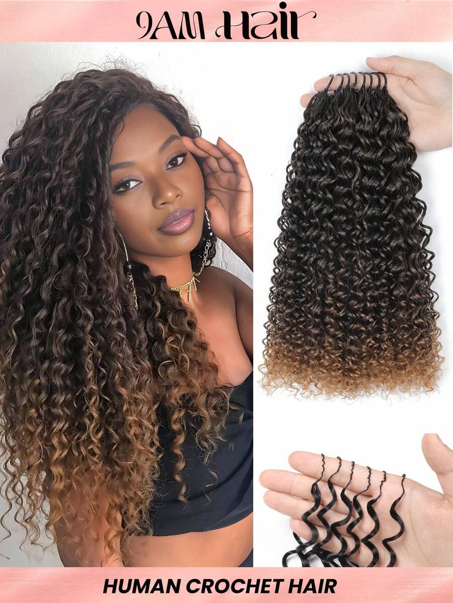 Boho Braids 100%真人发丝钩编发，杰瑞卷曲羽毛线波西米亚风钩编辫，真人发沙龙丝滑无痕隐形，适合细软发质女性，微环预钩编真人发接发