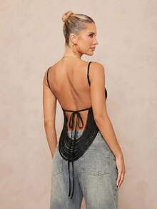 Lumalex Top sexy versátil de color liso sin espalda para citas y salidas para mujer - Negro - Ver 2