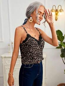 SHEIN Frenchy Áo hai dây ren nữ kiểu dáng thường ngày, họa tiết da báo, thích hợp cho mùa hè và mặc thường ngày. - Nhiều màu - Xem 3