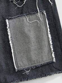 ROMWE MEN Street Life Shorts en jean décontractés pour hommes avec poches effet patchwork et effilochés - Multicolore - Voir 4