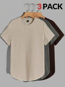 Manfinity VCAY Men's 3pcs Knitted Plain Round Neck Short Sleeve T-Shirt, Summer - Black - View 1