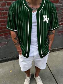 Aesthetic Post Men's Short Sleeve Striped Front Button Casual Shirt, Summer - Multicolor - View 3