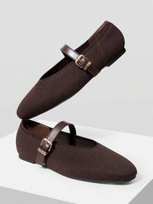 MOTF PREMIUM WOMEN COFFEE FARBIC BUCKLE MARY JANE FLAT SHOES FOR CHRISTMAS FOR DAILY WEAR COMFORTABLE - coffee color - View 9