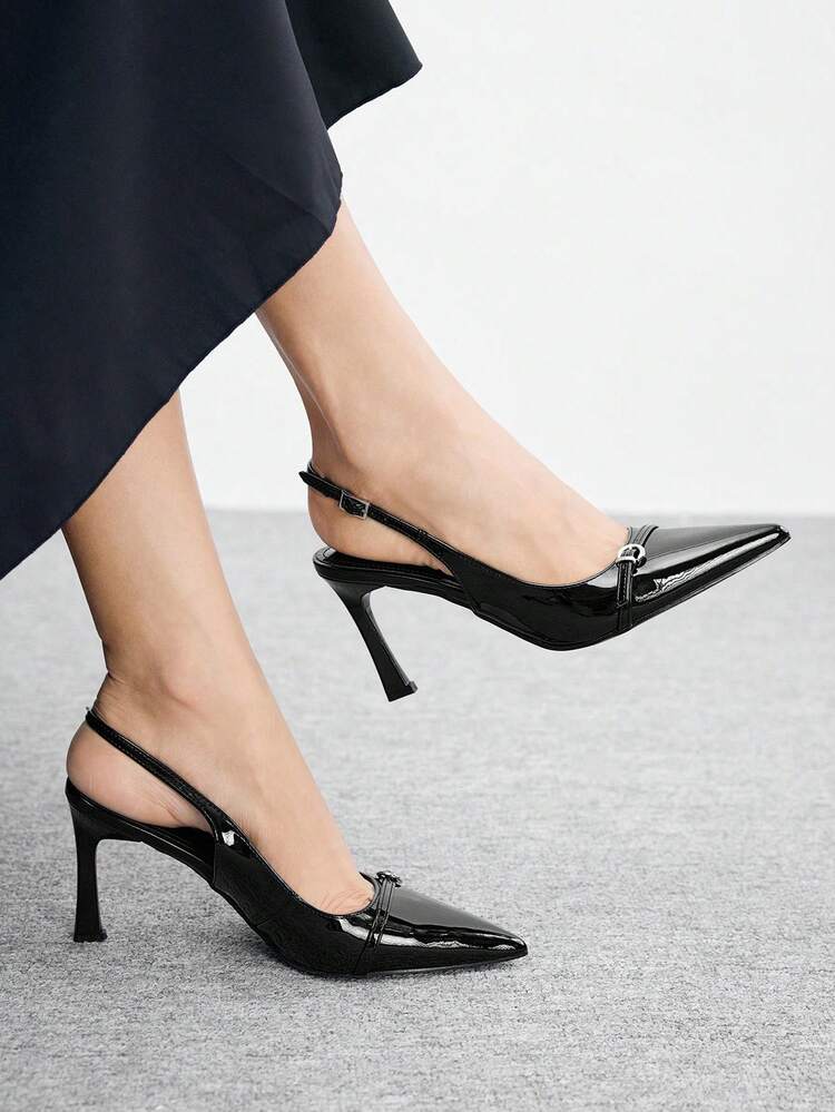 CUCCOO BIZCHIC Women Shoes Women's New European And American Simple Fashion French High Heel Color Scheme Paint High Heel Thin Square Heel Pointed Toe Low Vamp Square Circle Edge Buckle Sexy Comfortable Light Lazy Slip-On Versatile Commuting Spring Autumn Four Seasons PU Fabric Workplace Classic Shoes Street Fashion Party Dating Elegant Temperament Women's Shoes
