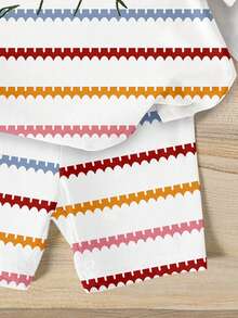 Elladie kids Bộ 2 món cho bé gái, gồm áo tay ngắn cổ tròn in họa tiết hoa kẻ sọc, quần short bó sát, thích hợp cho mùa hè đi học, ở nhà, dã ngoại, du lịch, bộ trang phục hè dễ thương cho bé gái. - Nhiều màu - Xem 3