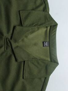Manfinity Homme Conjunto de camisa polo y pantalones cortos de unicolor para hombre, casual y minimalista para uso diario - Verde militar - Ver 4