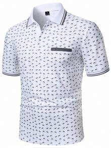 Manfinity Mode Áo polo nam in họa tiết toàn thân, cài nút, kiểu dáng thường ngày, tay ngắn, thích hợp cho mùa hè. - trắng - Xem 3