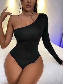 SHEIN SXY Body unicolor de un hombro - Negro - Ver 6