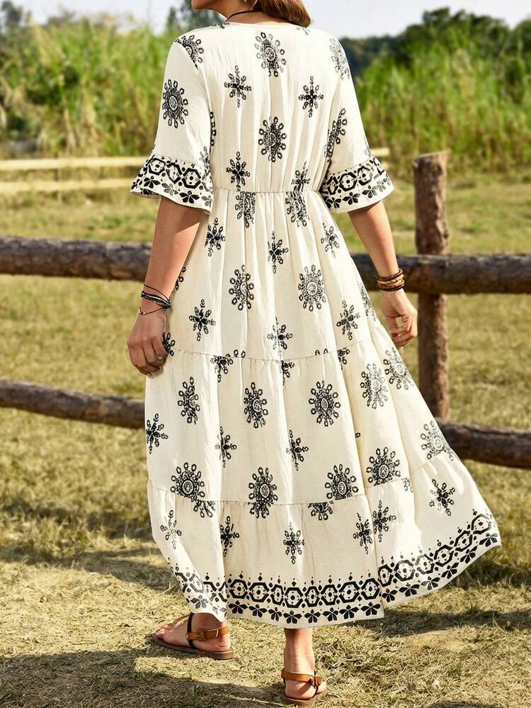 Plus Size Women's Summer Casual Vacation Country Floral Print Long Dress, Casual Holiday Style,Summer Outfits For Women ,Vacation Outfits Women ,Holiday Outfits For Women,Going Out Outfits,New Clothes,Simple And Fashionable For Everyday Wear,Suitable For Summer, Vacation, Daily Wear, Festival Outfits For Women,Country Concert Outfit,Beach Outfits For Women,Western Style,Flowy Dress,Suitable For Summer, Vacation, Daily Wear,Dresses For Women,Beach Outfits For Women,Casual Vacation Boho Dress, Casual Sundress, Women Vacation Dress