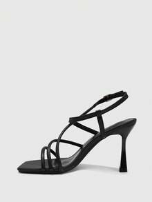 CUCCOO BIZCHIC Giày nữ mùa hè mới, mũi vuông, quai chéo, gót thấp, sandal nữ gợi cảm. - màu đen - Xem 6