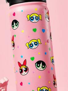 THE POWERPUFF GIRLS X SHEIN 花朵、泡泡、毛茛花图案和爱心星印花黑色真空保温瓶、水瓶、保温杯，Y 2 K - 淺粉色 - 查看 7