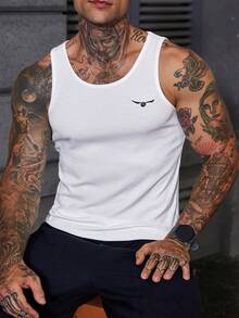DAZY Áo tank top nam thêu họa tiết, kiểu dáng thời trang, ôm sát, đa năng cho mặc hàng ngày. - trắng - Xem 6