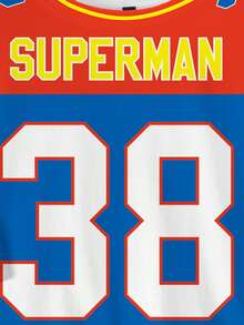 SUPERMAN X SHEIN Áo thun nam tay ngắn cổ tròn in chữ và số phối màu, kiểu dáng thường ngày, thích hợp cho mùa hè. - trắng - Xem 3